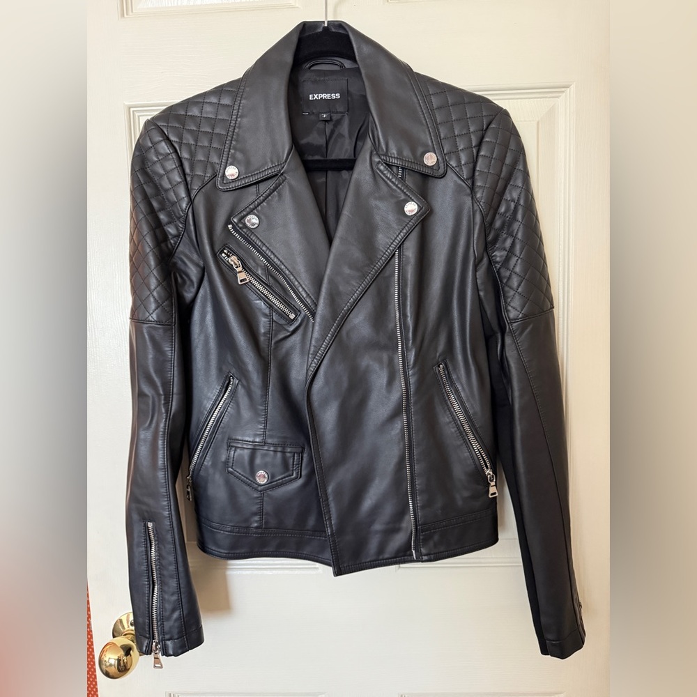 Express Black Leather Moto Jacket - Picture 2 of 4